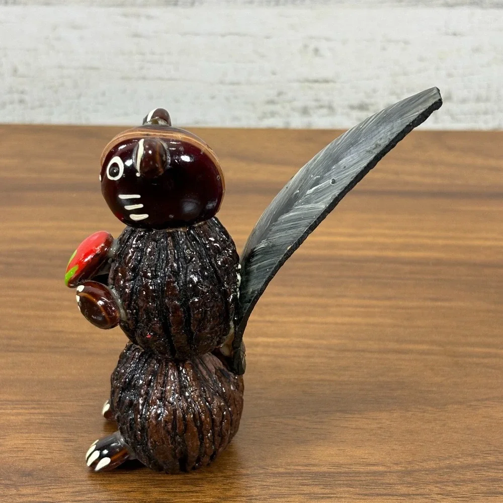 Vintage Squirrel Hand Carved Hand Painted Wood Squirrels with Nuts 4'‎ lot of 3